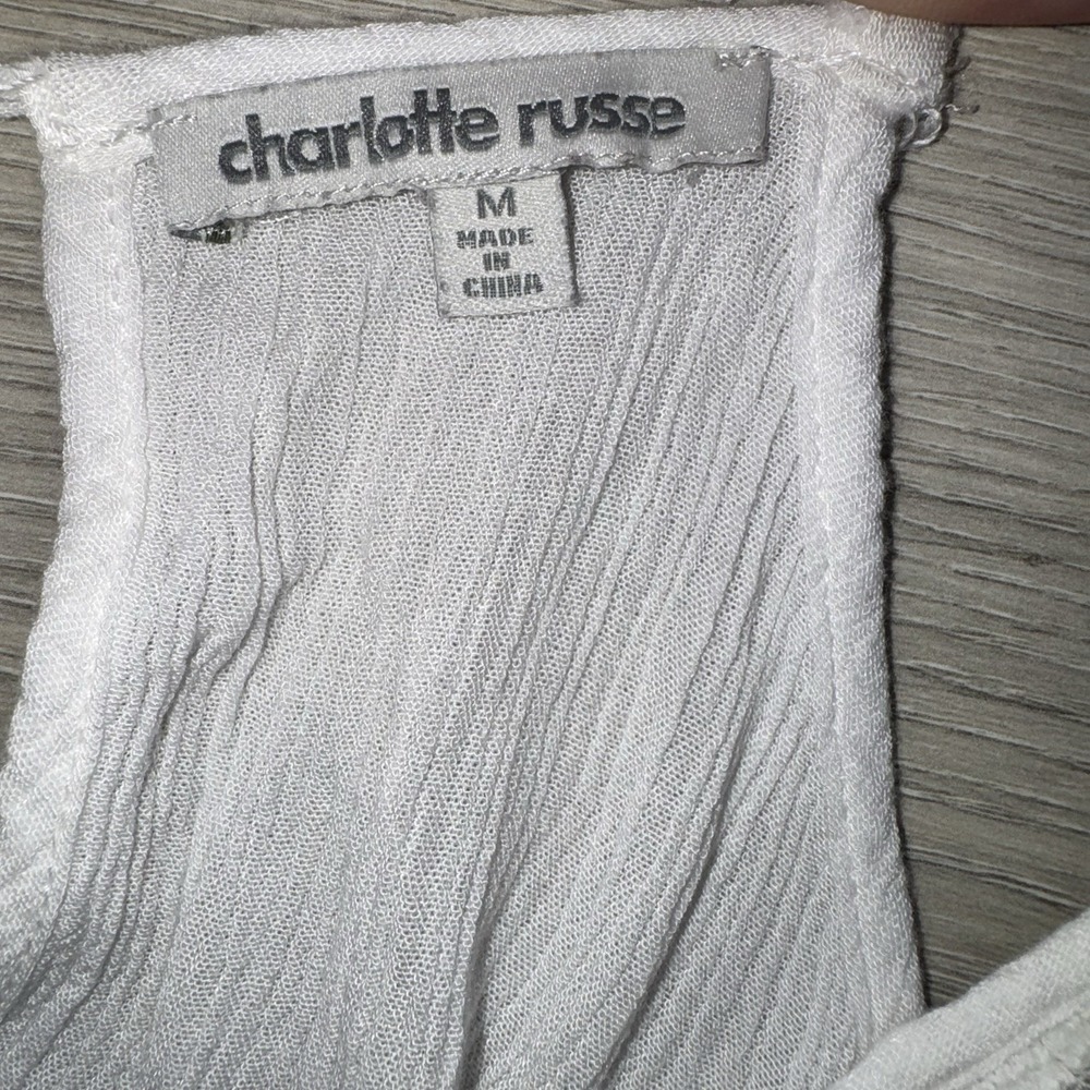 Charlotte Russe White Gauze Lace Trim Tassel Cami Romper Size M - Picture 4 of 7